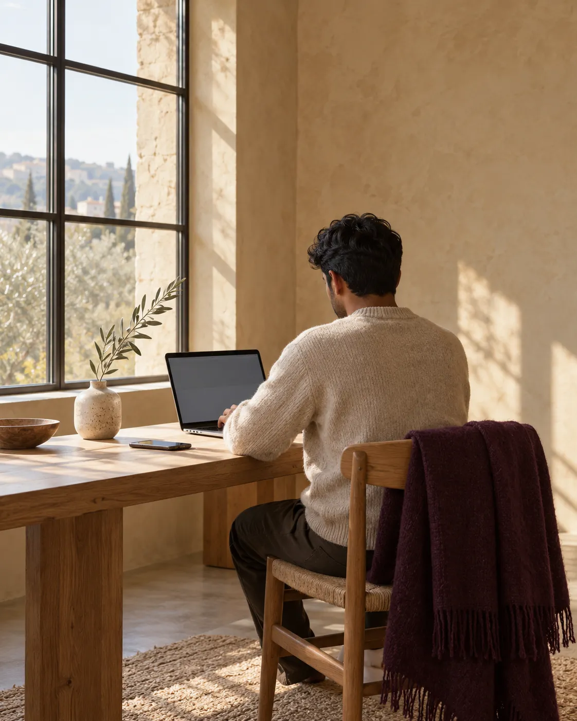 Siddhesh working at a desk by a window